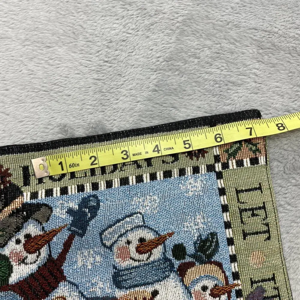 Christmas Holiday Tapestry Table‎ Runner Let it Snow Snowmen Block Print 67x12.5